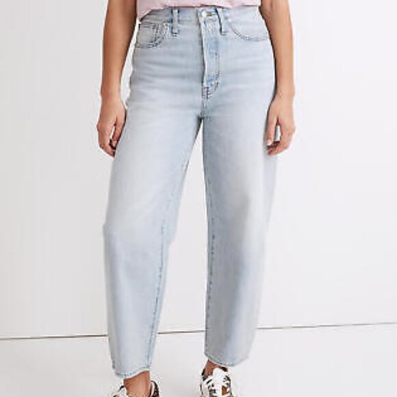 Madewell Balloon Barrel Leg Classic Blue Women's 29P (30) Button Fly Denim Jeans - Picture 1 of 12